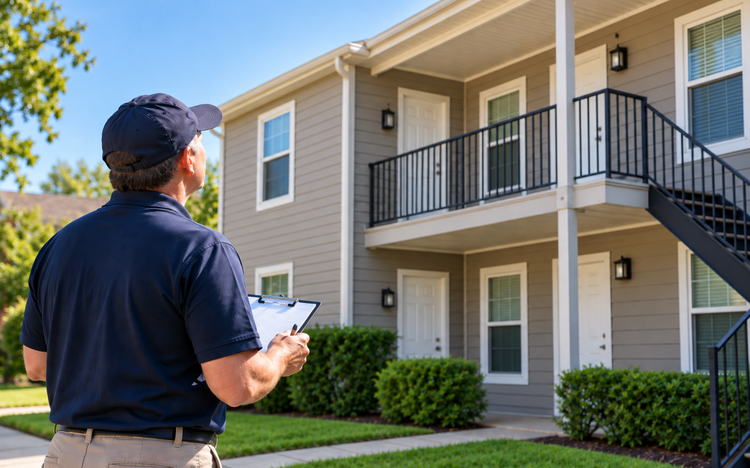 Home inspector checking a simple multi-unit rental property